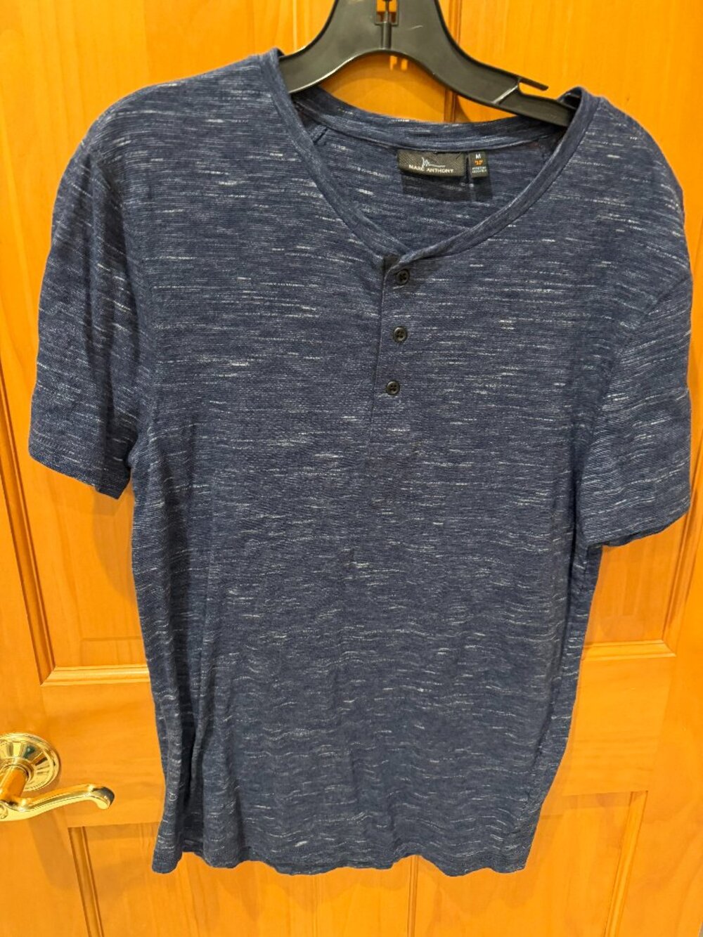 Henley T-Shirt Short Sleeve Henley Deep Blue Marled Marc Anthony Medium
